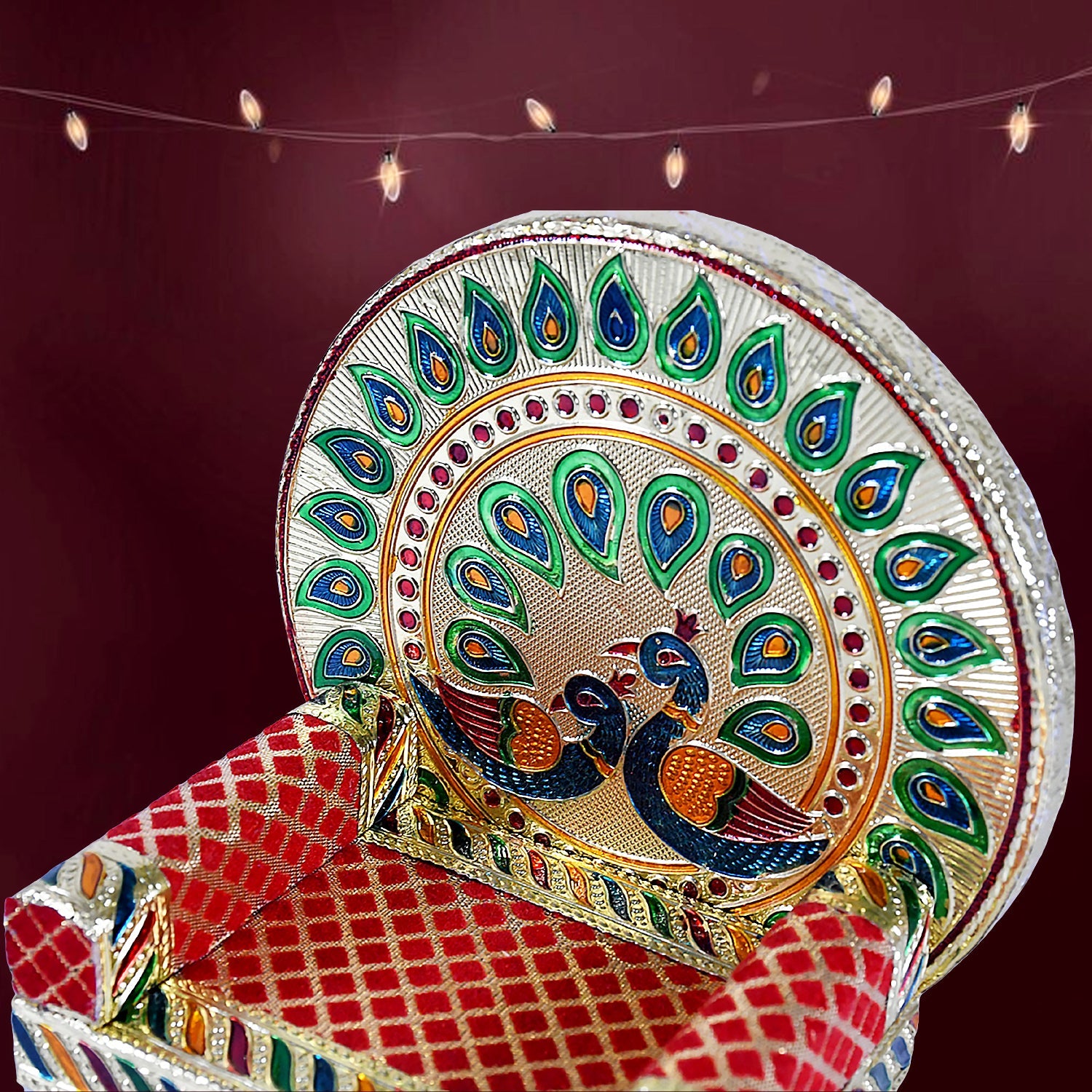 Meenakari Work Laddu Gopal Singhasan / Sihasan for Pooja Mandir Wooden Krishna Ladoo Bal Gopal Sofa Asan, Home Decorative Premium Look Decorative Singhasan Suitable For Home, Office, Restaurant (2 Pc Set) Meenakari Work Laddu Gopal Singhasan / Sihasan for Pooja Mandir Wooden Krishna Ladoo Bal Gopal Sofa Asan, Home Decorative Premium Look Decorative Singhasan Suitable For Home, Office, Restaurant (2 Pc Set)